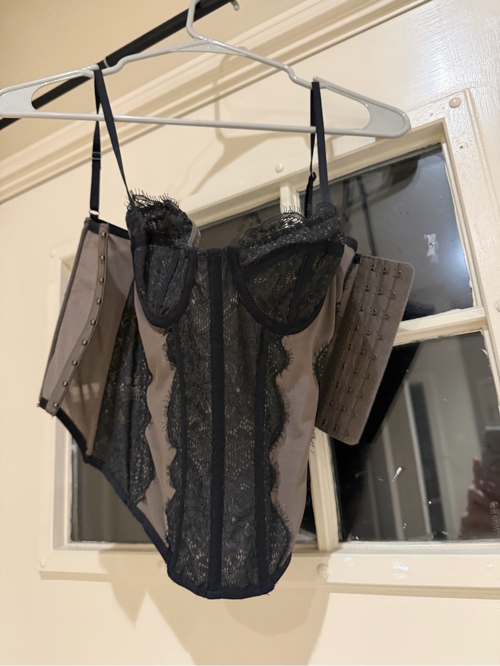 Urban Outfitters Black and Taupe Lace Bustier Corset